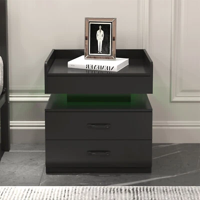 LED Nightstand Bedside Table End Table Side Table with 2 Drawer White/Gray/Black - Image 1 of 4