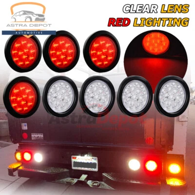 8X Clear Lens 4" inch Round Red 12 LED Truck Trailer Stop Turn Tail Brake Lights - Image 1 of 4