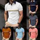 Fashionable Striped Golf T Shirt for Men Button Down Collar Soft Fabric (S 3XL)
