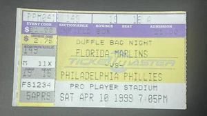 1999 Phillies Marlins Ticket 4-10-99 Scott Rolen HR 59 HOF Curt Schilling WIn 86 - Picture 1 of 2