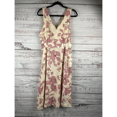 Vestido para mujer Cynthia Rowley 12 florales sin mangas de lino bolsillos midi cuello en V Foto 1 de 4