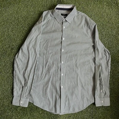 Zara Button Up Shirt Striped Green White Mens Size XL Slim Fit Business Casual - Image 1 of 4
