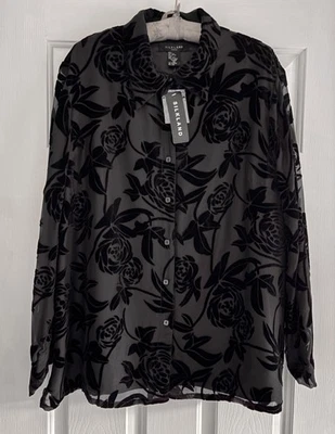 Blusa de terciopelo corte rayón y seda negra Silkland nueva con etiquetas, talla 2X Foto 1 de 4