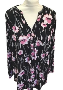 EVANS Black Mix Floral V-neck Blouse U.K. 18 FREE POST - Picture 1 of 6
