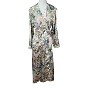 Vintage Victoria's Secret Gold Label Floral Satin Robe P/S Pink Lace Long Duster - Picture 1 of 7