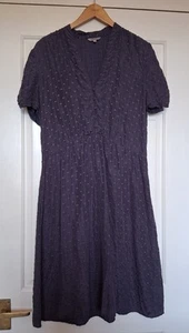 KEW Purple Silk Tea Dress UK14 Embroidered Dots Short Sleeves Button Front Zip - Picture 1 of 8