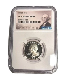 1990-S Washington Quarter NGC Graded PF 70 Ultra Cameo Proof Perfect Coin! - Picture 1 of 7
