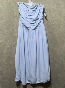 Universal Thread Strapless Ruche Maxi Dress Blue Linen Beach Women's Large - Picture 1 of 13