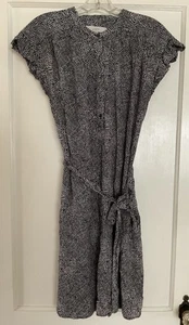 Damen LOFT Kleid schwarz/beige Kreismuster Rüschen kurze Flügelärmel Größe S - Bild 1 von 3