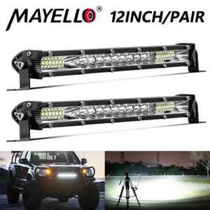 PAIR 12 INCH SLIMEST LED Light Bars Fog Offroad DRL Truck 4WD UTV SUV ATV Boat - Picture 1 of 15