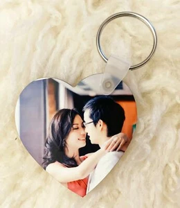 Personalized Heart Shaped Keychain Valentine Memorable Gift Custom 2 sided - Picture 1 of 5