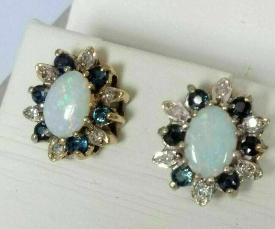 Oval Cut Simulated Fire Opal Women's Gorgeous Halo Stud 14K Yellow Gold Plated - Image 1 of 4