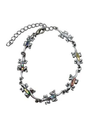 Gecko Lizard Link Multicolor MOP Abalone Inlay Charm Bracelet Anklet 10.5" GUC - Image 1 of 4