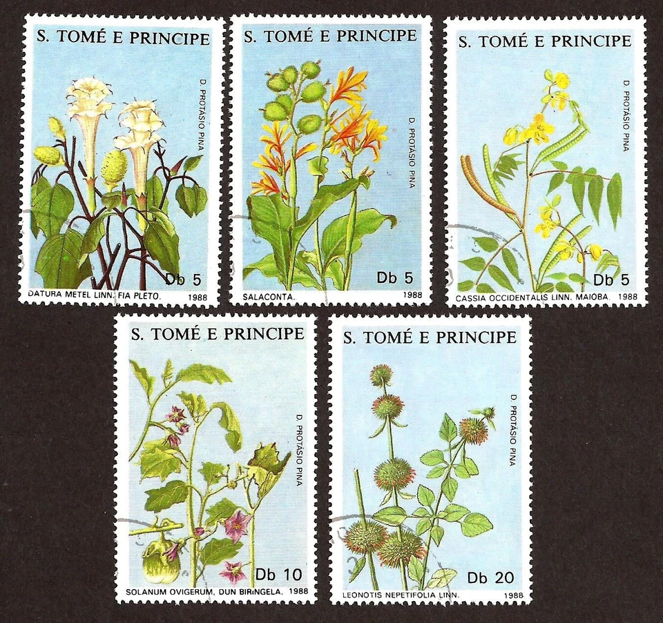 [1560] S.Tomé e Princi, Full set 1988, Original Gum w/ postmark, Flowers, Botany - Image 1 of 1