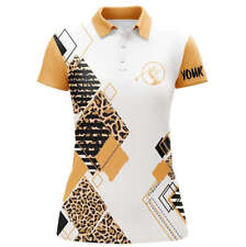 Yellow Womens Golf Polo White Shirt Leopard Pattern Custom Name Golf Gift For Wo