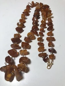Vintage Genuine Golden Amber Rough Chunk Beaded Necklace 24” Gold Fill Boho EUC - Picture 1 of 6