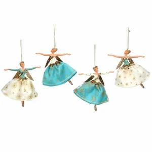 Hada de resina/tela Gisela Graham (Lrg) - decoración celeste verde azulado/oro x4 - Imagen 1 de 1