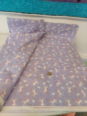 " Once Upon A Time Unicorn Toss" Cotton Fabric Moda 3 yds Lavender - Image 1 of 3