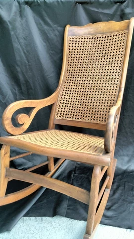 Antique Lincoln Oak w. Arm Rests Cane Rocking Chair with Sturdy Rocker Seat 1875 Cover