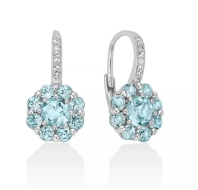 Orecchini Miluna Donna Argento 925 Monachella Topazio Azzurro Tg. Tondo _ERD2924 - Immagine 1 di 2