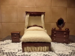 Bespaq Artisan Dressed Half Tester Bed-Dresser-Nightstand Dollhouse Miniature - Picture 1 of 11