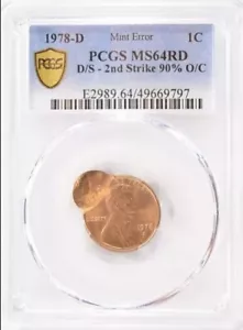 1978-D 1c Lincoln Cent Double-Struck, 2nd 90% Off-Center DSBS PCGS MS64RD - Picture 1 of 4