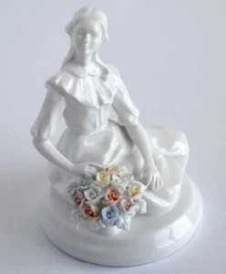 Porcelain Figure Girl bouquet Hand-Painted gilded Germany Mark Decor Rare Home - Picture 1 of 8