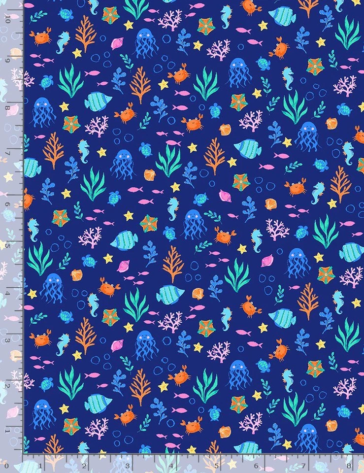 Nautical Fabric | Your Are Mer-Mazing Mini Fish Blue | Timeless Treasures YARD - Image 1 of 1