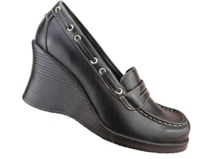 US 6.5 Vtg 90s Y2K LEI Black Chunky Wedge Platform Goth Bratz Doll Grunge Shoes - Picture 1 of 9