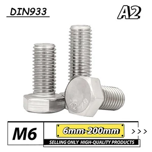 M6 - 6mm JUEGO TORNILLOS CABEZA HEXAGONAL PERNOS TOTALMENTE ROSCADOS A2 ACERO INOXIDABLE - DIN 933 - Imagen 1 de 7