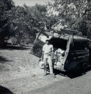 African American Man Standing By Paint Van B&W Photograph 3.5 x 3.5 - Picture 1 of 3