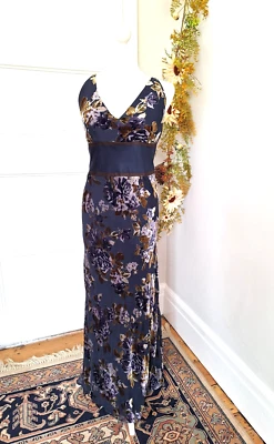 STUNNING LAURA ASHLEY PURPLE SILK MIX VELVET FLORAL DEVORE DECO MAXI DRESS Sz 16 - Image 1 of 4