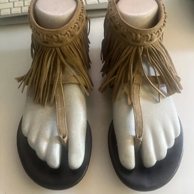 SANDALIAS TANGA MUJER DIANE VON FURSTENBERG "PALOMA" GAMUZA NATURAL FLECOS TALLA 7 Foto 1 de 4