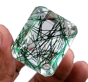 169.35 CT Top Quality Green Rutilated Quartz Certified Emerald Cut Gemstone NA - Picture 1 of 7