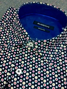 NWT Bugatchi Men's M Short Sleeve button down Shirt Circular ball like shapes Sh - Picture 1 of 11