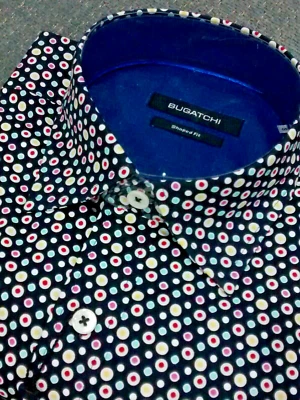 NWT Bugatchi Men's M Short Sleeve button down Shirt Circular ball like shapes Sh - Image 1 of 4