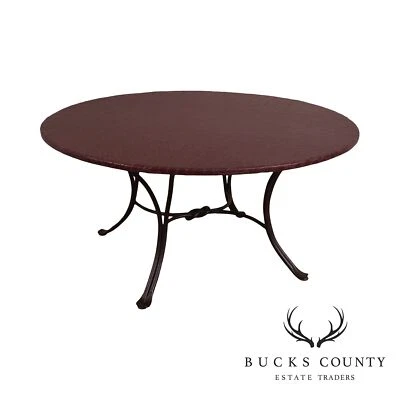 Mesa de centro con base de hierro superior de piel de reptil sintética redonda de 36" de calidad personalizada Foto 1 de 4