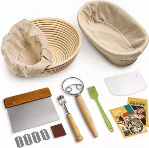Bread Banneton Proofing Basket Set, 9 Inch round & 10 Inch Oval Cane Sourdough B - Picture 1 of 12
