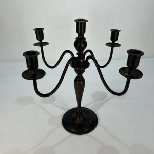 Vintage 5-Arm Brass Candelabra – Heavy Verdigris, Needs Polish, Solid - Picture 1 of 13