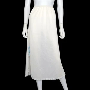Sears Vintage Lace Trim Blue Bows Half Slip Midi Retro Lingerie Skirt Small/Med - Picture 1 of 5