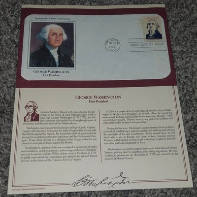 1986 First Day Cover  Postal Commemorative Society Sheet George Washington - Image 1 of 4