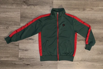 复古南极刺绣标志条纹表演夹克男孩中号绿色 — 第 1/4 张图片