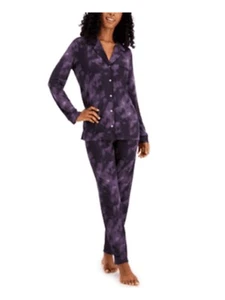 ALFANI Womens Purple Long Sleeve Button Up Top Straight leg Pants Pajamas XL - Picture 1 of 2