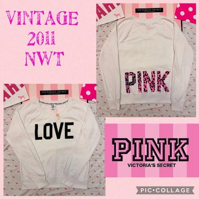 VS ROSA VINTAGE Y2K CUELLO EN V SUDADERA REDONDA BLANCA GUEPARDO LEOPARDO LOVE LOGO NUEVA CON ETIQUETAS M Foto 1 de 4