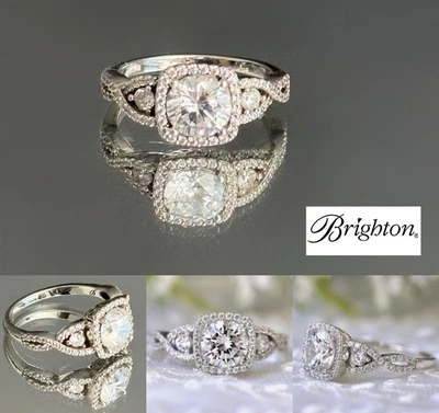 Brighton Halo 2.0Ct Round Cut CZ Wedding Engagement Cocktail Ring 925 Silver - Image 1 of 4