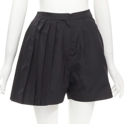 CHRISTIAN DIOR Raf Simons black silk asymmetrical pleated flared shorts FR34 XS - Image 1 of 4