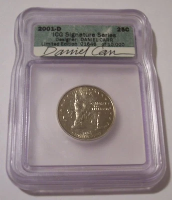 2001 D New York State Quarter (Uncirculated) ICG Daniel Carr Signed Label (B) - Image 1 of 2