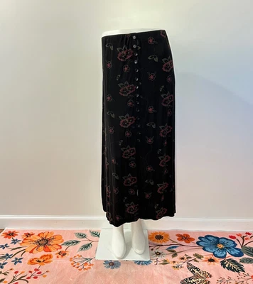 Vtg Briggs New York Womens Dark Floral Jersey Stretch Skirt Size 2X Whimsy 80s - Image 1 of 4