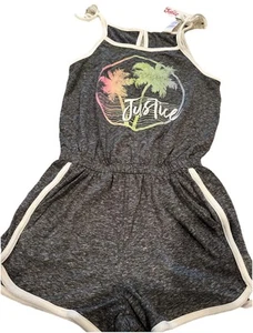 Girls JUSTICE ROMOER  SIZE 7 NWT HEATHER  CHARCOAL  Neon TROPICAL LOGO W Pockets - Picture 1 of 5