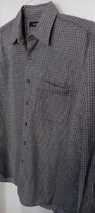 Bachrach Brown Plaid Button Front Collar L/S Cotton Shirt Mens Medium - Picture 1 of 4